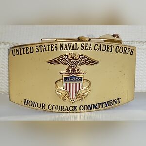 Gold USNSCC emblematic buckle with full color logo 3" x 2" W/ White Belt